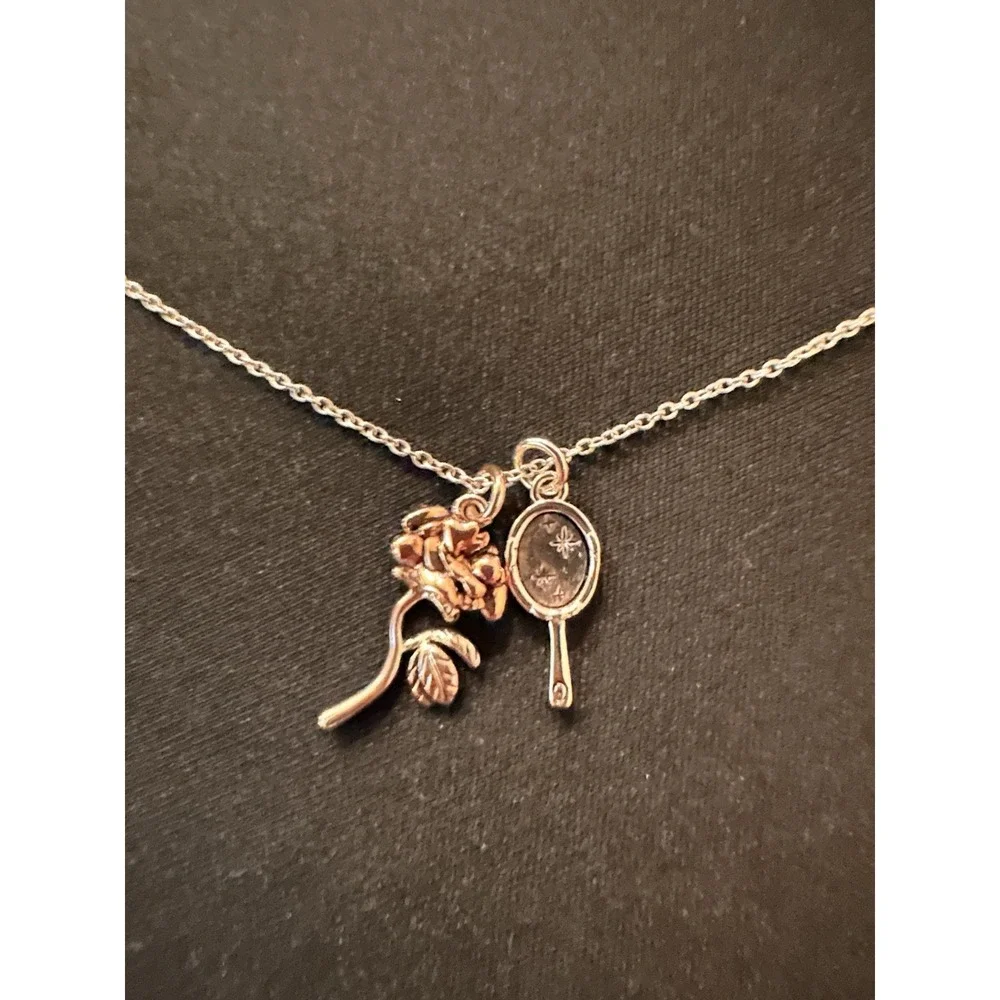 Disney Beauty And The Beast Enchanted Rose & Mirror Necklace Adjustable Chain